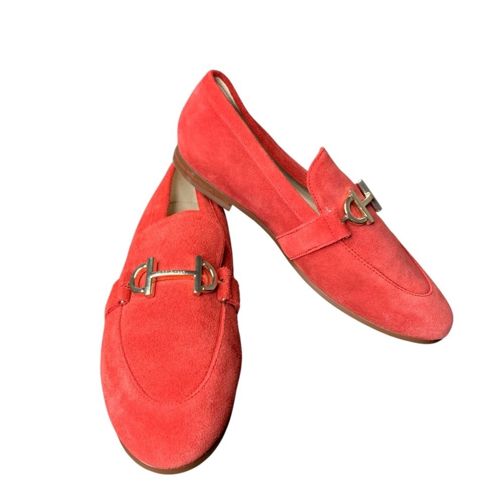 Cole Haan EUC Grand Series red suede loafer with saddle bit‎ buckle. Size 8B
